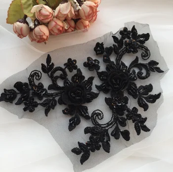1DB 23*14 cm Piros Arany Fekete Ezüst 3D Virág Hímzett Csipke Appliqués DIY Esküvői Ruha, Jelmez, Haj Tartozékok Foltok