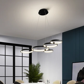A Modern Led Csillár Fekete Színű Lógó lámpa, Modern Led Szabályozható Csillár Nappali Étkező konyha Żyrandol