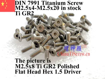 DIN 7991 M2.5 Titán csavart M2.5x4 M2.5x5 M2.5x6 M2-es.5x8 M2.5x10 M2.5x12 M2.5x14 M2.5x16 Lapos fejű Hex 1.5 Vezető Ti GR2