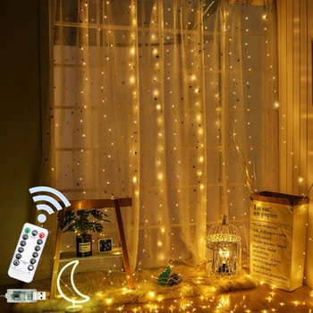 LED String Fények, Karácsonyi Dekoráció Távirányító USB Esküvői Garland Függöny 3M Lámpa Ünnep Hálószoba Izzó Kerti Tündér
