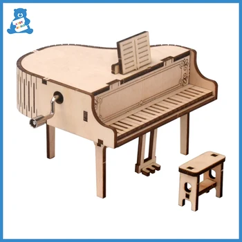 Új zongora alakú Music Box Fa DIY 3D Puzzle Kezét Pörgeti Zongora Zene lakberendezési Játékok gyerekeknek, Születésnapi Ajándék