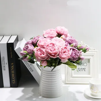 1 Csokor 9 fej Mesterséges pünkösdi Rózsa Tea Rózsa Camellia Selyem Hamis Virág flores DIY Otthon Kert Esküvői Dekoráció 2021