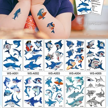 10 féle Rajzfilm Cápa Tetoválás Gyermekek Helyes Smink Ideiglenes Testet Matricák Kék Hal Eldobható tatouage temporaire