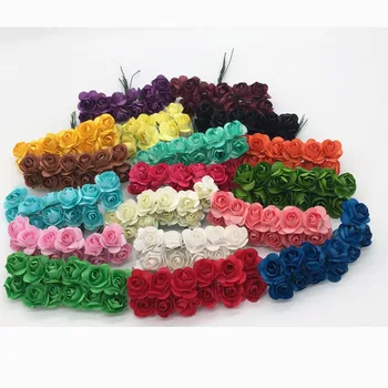 10 táskák 15 mm művirágok Papír rózsa Téma Alakú mini papír kézműves rózsa virág