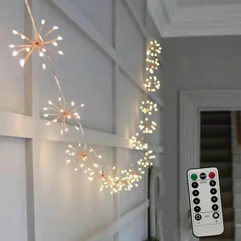 100/150 LED Starburst Tűzijáték String Fény Távirányító 8 Módok Vízálló Napenergia Garland Tündér Fény Kerti Dekoráció