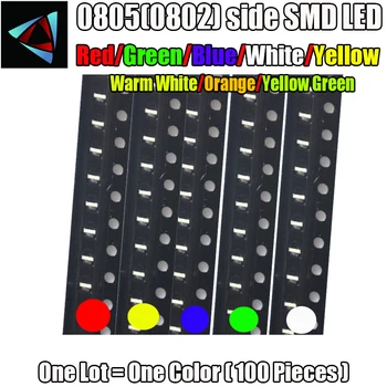100 Oldalon 0805 SMD (0802) LED-es, Fehér, Piros, Zöld, Sárga, Kék, Meleg Fehér, Sárga, Zöld, Narancs Fénykibocsátó Dióda Válogatott Készlet