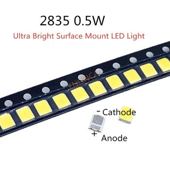 100/sok SMD LED-2835 Fehér Chip 0,5 W 3V 150mA 50-55LM Ultra Fényes SMT 0,5 W Felületre Szerelhető PCB LED-Fénykibocsátó Dióda