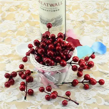 10db Mesterséges Berry Bacca Csokor, Esküvői Karácsonyi lakásdekoráció DIY Garland Rose Dekoratív Szimuláció Kézműves Virág