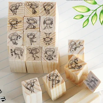 12 db/doboz Mini gyermekek lány bélyegző DIY fa gumi bélyeget scrapbooking írószer scrapbooking standard bélyegző