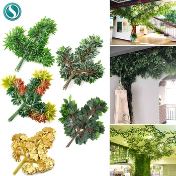 12db Kert Kerti Növények Mesterséges Dekoráció Zöld Banyan Tree Hamis Levelek Haza lakodalom, Majd Ünnepi DIY Lóg Dekoráció