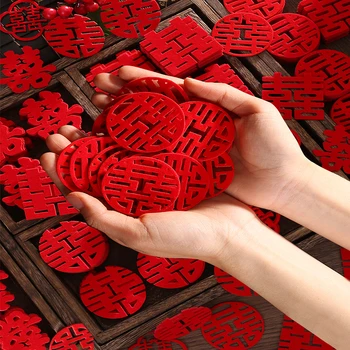 150 Db Mini 5*5cm Szövet, Dupla Boldogság a Szerelem Matricák Kínai Hagyományos Esküvői Konfetti Kellékek Házasság Szoba Dekoráció