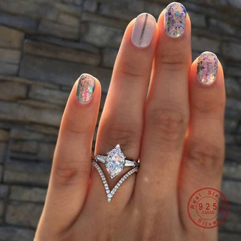 17FR Divat Kristály Cirkon Gyűrű Eljegyzési Gyűrűt Beállítva a Nők Geometriai Fél Gyűrű Női Bijoux Nyilatkozat Ékszerek 2019