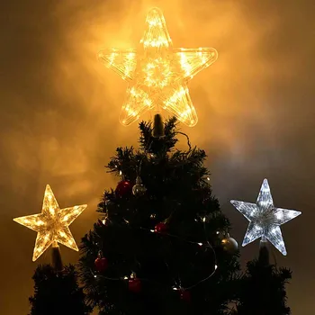 1db karácsonyfa Tetején Csillag LED Garland tündérfény Karácsonyi Dekoráció Az Otthoni ötágú Csillag, karácsonyfa Dísz