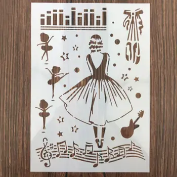 1DB Musical, balett lány Alakú, többször felhasználható Stencil Airbrush Festés Művészet, DIY, lakberendezés Hulladék foglalási Album Kézműves