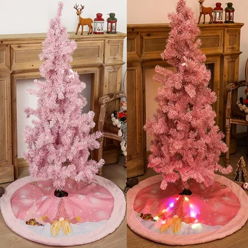 1DB Rudolf Világító karácsonyfa Szoknya, Pink Nem szőtt Szövet LED Haza Ünnepi Hangulatot Dekoráció 108cm