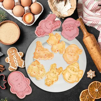 1Set Karácsonyi sütőformákat karácsonyfa Hóember Sugarcraft Torta Penész Fondant Keksz Dugattyút Sütés Díszítő Penész Eszközök