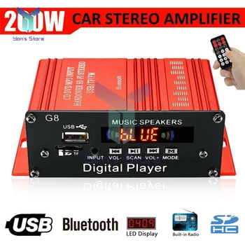 200W 12V Autós Bluetooth Audio Erősítő HIFI Otthoni Sztereó FM Rádió, AUX TF LED Képernyő 2CH Teljesítmény Erősítők Autó Audio Távirányító