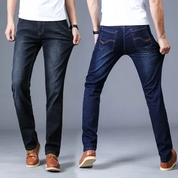 2021 négy évszak Kiváló Minőségű Pamut Farmer Jeans férfi egyszínű márka üzleti Egyenesen alkalmi nadrág jean nagy méretű 28-40