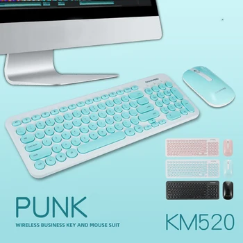 2021 Új 2.4 G Wireless Billentyűzet Beállítása Cukorka Színű Kerek Keycap Billentyűzet-Egér Kombó a Home Office Laptop Notebook Pc Lányok