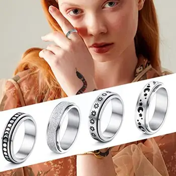 2021 Új Koreai Spinner Gyűrű Női Férfi Zenekar Gyűrűk Hold Flowwer Stresszoldó Széles Esküvői Szorongás Gyűrűk E2z0