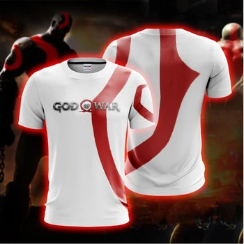 2021 új nyári alkalmi férfi rövid ujjú póló 3D-s digitális nyomtatás Kratos Árész (fehér) unisex divat póló
