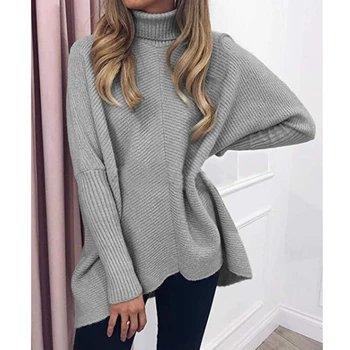 2021 őszi/téli új női pulóver városi trend közepes hosszúságú laza denevér ujjú pulóver, női felső, kötött pulóver nagy méret