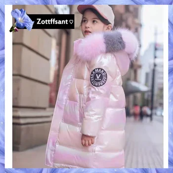 2022 Fényes Téli Kabát Lányoknak Kapucnis Meleg Gyermekek Lány Téli Kabát 5-14 Éves Gyerekek Tini Pamut Zubbonyok Felsőruházat