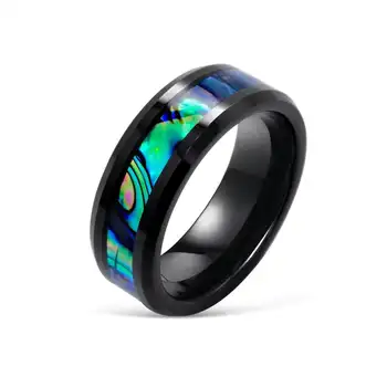 2022 Trendi 8mm Fekete Volfrám Esküvői Gyűrű A Férfiak Színes Abalone Kagyló Berakással, Rozsdamentes Acél Gyűrű, Férfi jegygyűrű Ékszer