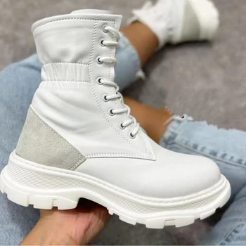 2022 Téli Új Boka Közepes Sarkú Platform Női Csizma Divat Meleg Hó Cipő Designer Vaskos Gót Chelsea Botas Mujer Zapatos