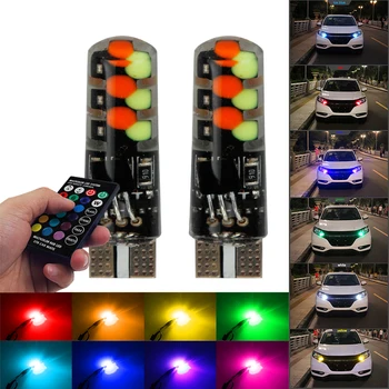2db T10 w5w RGB LED Izzó 12SMD COB canbus 194 168 Autó Távirányító Flash/Strobe Olvasás Ék Fény Clearance fények