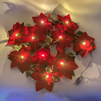 2M 10 LED Karácsonyi Mesterséges Mikulásvirág fényfüzér karácsonyfa Dekoráció Új Évet Otthon Garland Kandalló Lépcsőn Díszek