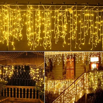 3-16M Karácsonyi LED fényfüzér Jégcsapok Utca Garland Téli LED Tündér Ünnepi Fények, Szabadtéri Esküvői Új Év Dekoráció
