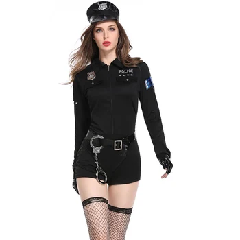 3 Db Halloween Rendőrnő Jelmez Felnőtt Női Hosszú Ujjú Fekete Női Tiszt Rendőr Jelmez Egységes Párt Szexi Rendőr Jelmez