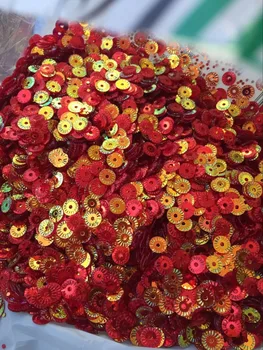3000Pcs 6mm Kerek Kerék Virág Arany Bevonat Laza Flitterekkel Varrás PVC DIY Flitter Átlátszó Piros