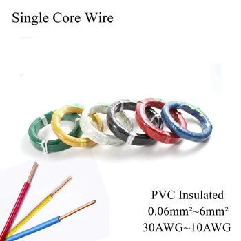 30AWG ~ 10AWG BV 0.06 mm ~ 6mm Tér Egyetlen Szálát, egymagos Kemény PVC Szigetelt Elektromos Huzalt Elektronikus Kábel Réz
