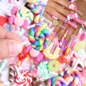 30DB Nail Decor Kawaii Vegyes Jelly Lollipop Agyag 3D Válogatott Candy Akril Köröm Strassz Díszítéssel Manikűr Eszköz Művészeti Tippek