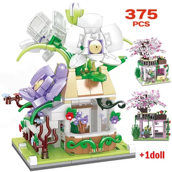 375pcs Város Mini Orchidea Növény Megtekintése Mini Ház Tégla Építészet Barátok cseresznyevirág Adatok építőkövei Játékok Gyerekeknek