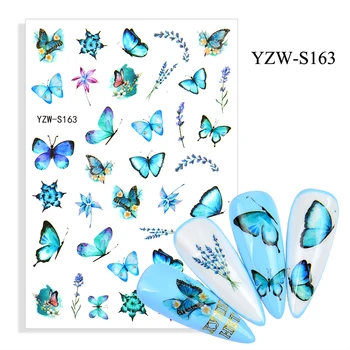 3D Nail Pillangó Matricák Akvarell Matricák Kék Virágok Csúszkák Pakolások Manikűr Nyári Köröm Díszítés
