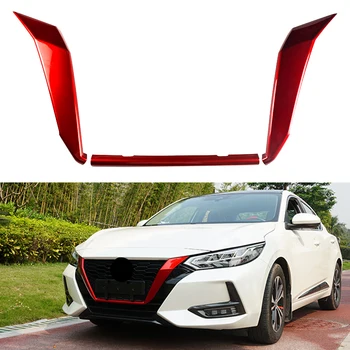 3Pcs/Set Piros U Alakú Autó Front Grill Keret Fedezi Trim ABS Műanyag Dekorációs Alkalmas Nissan Sentra 2020-2021
