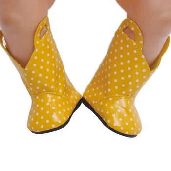 43 cm-es baba babák cipő újszülött Sárga pöttyös eső csizma vízálló cipő PU Baba játékok illik Amerikai 18 inch Lányok babát g60