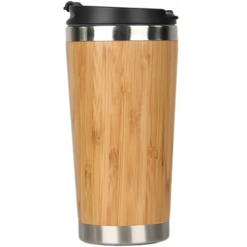 450Ml Bambusz Kávét Rozsdamentes Acél Kávé Utazási Bögre szivárgásmentes Fedél Hőszigetelt Kávé Kísérő Kupa Újrafelhasználható Woode