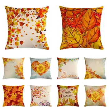 45cmx45cm Arany juhar levelek, vászon/pamut párnát öleli kanapé Őszi párnahuzat haza dekoratív párnák ZY1210