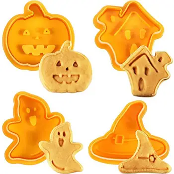 4db Halloween Tök Süti Bélyegző Keksz Penész 3D Szellem Cookie Dugattyút, Vágó DIY Sütés Penész sütőformákat Konyhai Eszköz
