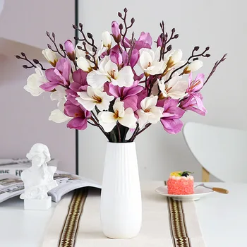 5 Villát 20 Fejét Magnolia Mesterséges Orchidea Csokor Otthoni Dekoráció Virág Fotózás, Esküvői Kellékek Hamis Virág Asztal Dekoráció