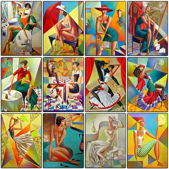 5D Diy Gyémánt Festmény Női Picasso Stílus Karakter Teljes Strasszos Mozaik Hímzés Haza Retro Fali Dekoráció Festés