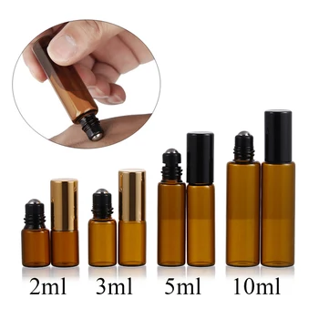 5db 3 ML 5 ML 10 ML Amber Roll üveg Görgős Üveg, Rozsdamentes Acél Újratölthető Illóolajok Parfümös Üveget Konténerek