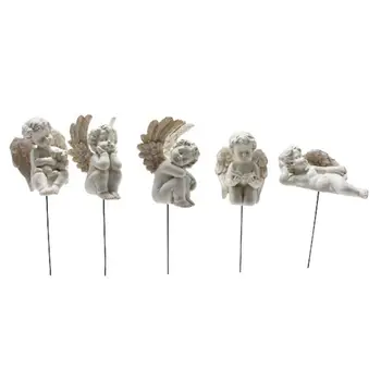 5db Díszítő Angyal Kert Tét virágágyás Miniatűr Angyal Szobor Kislány Gyanta virágcserép Díszek Otthoni Dekoráció