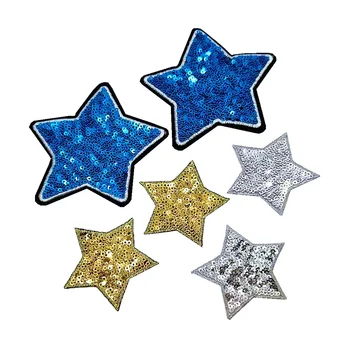 5pc Kék Arany Ezüst Csillag Flitterekkel Javítás Csillagok, Gyöngyös Applied Ruhát Matrica Foltok, Ruházat, Appliqués Parches Ropa AC1496