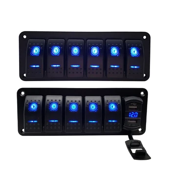 6 Banda Autó Rocker LED Kapcsoló Panel Digitális Voltmérő Dual USB Port 12V-os Aljzat Kombináció Vízálló Autó Tengeri Hajó