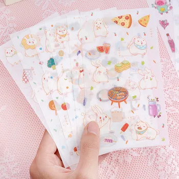 6 db / kreatív Zhaocai macska dekoráció napló kezét figyelembe matrica táska aranyos rabbit megjegyzés írószerek matrica